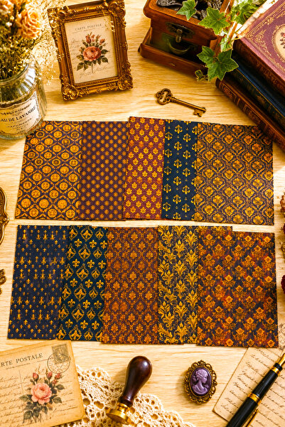 stickybloom Altın Renkli Desenler Temalı 18 Parça A6 Kağıt Seti Scrapbook/Jou...