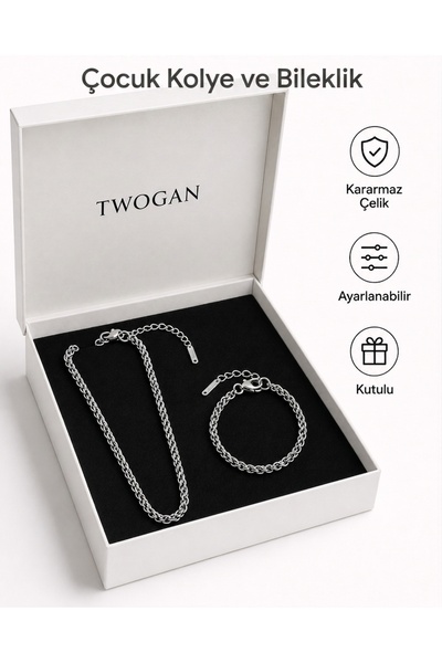TWOGAN Çocuk Kolye ve Bileklik Gümüş Renk Çelik