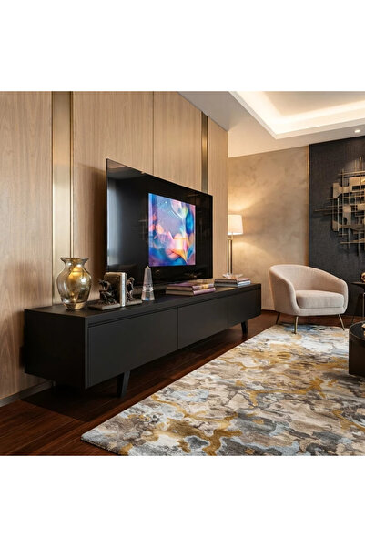 Al Hadaya Mall Black Plasma Table in Modern Design Wood Finish-Black-180X40X4...