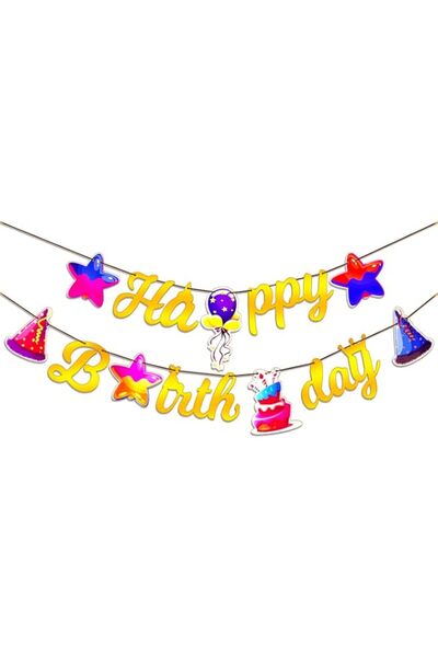 Generic Propsicle Colorful Happy Birthday Banner Cursive Golden Letters Flags...