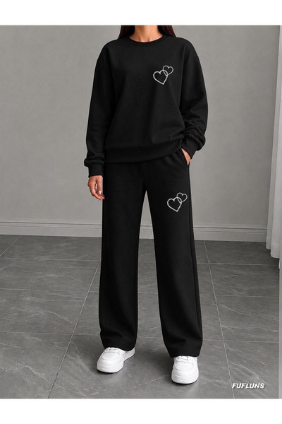 FUFLUNS Mini Diamond Heart Printed Women's Tube-Cut Collar Bottom/Top Sweat Suit