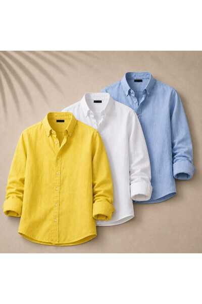 blackbonds Men's Yellow, White, Blue 3-Piece Set, Easy to Iron, 100% Cotton, ...
