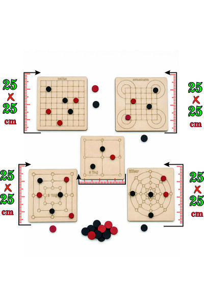bigimeksley grup 5’li Ahşap Zeka ve Strateji Oyun Seti | Dama, Surakarta, Bihar, 9 Taş, 3 Taş | Çocuklar ve Aileler İçin Eğitici Akıl Oyunu