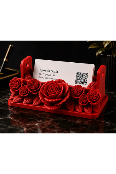 İKONİXPET Decorative Rose Design Desktop Business Card Holder – Office and Tabletop Business Card Stand