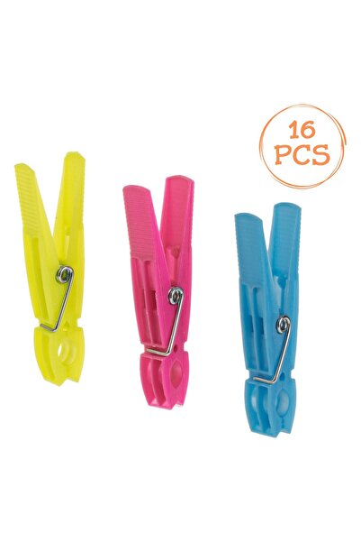 OEM 16 bucăți cleștișori de rufe din plastic de 8 cm - Verde lime, Roz și Alb...