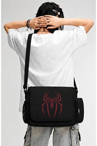 Fuddy Moda Unisex Spider Printed Messenger Bag with Text