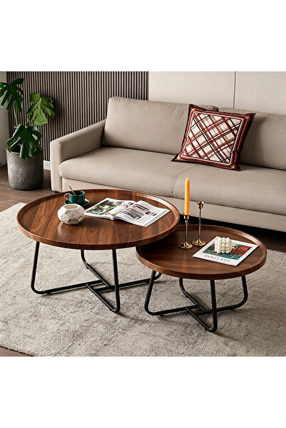 VUCATIN Modern Minimalist Coffee Table Set | Set of Small and Large Round Tab...