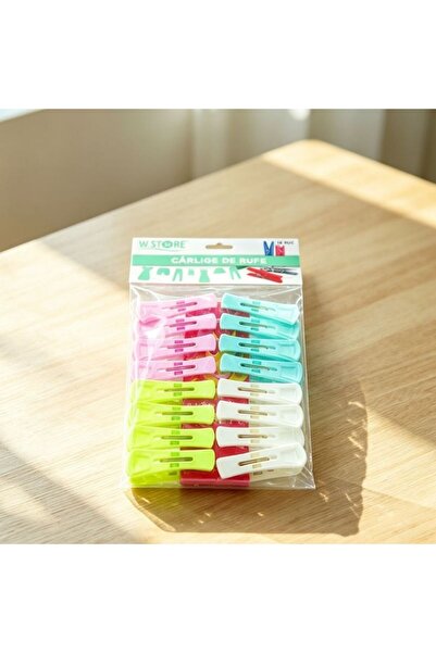 Re Cleme de rufe din plastic colorate, set 16 bucăți, lungime 6 cm, cleme cu ...