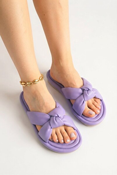 İmerShoes Allyup Günlük Kadın Puf Terlik Yumuşak Taban Hafif Esnek Pofuduk Kurdeleli Yazlık Rahat Sandalet 023