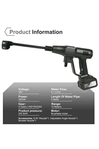 Generic Pistol de Spălat cu Presiune Acumulator 18V - 2 Baterii și Furtun 5m