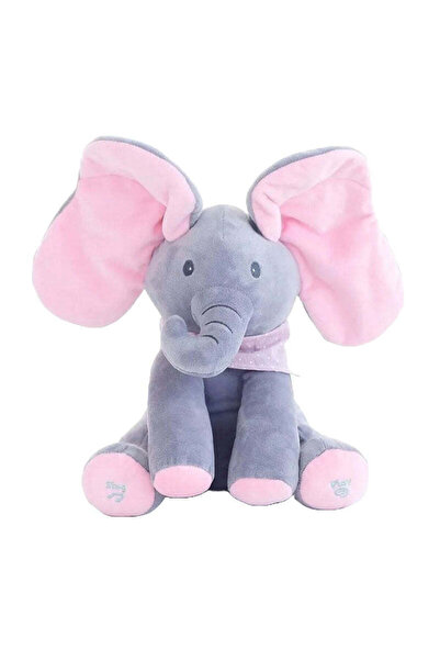 Generic Jucărie de pluș elefant interactiv Cucu Bau, 33 cm, gri-roz