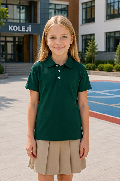 Yalçınoğlu Kids Tricou pentru fete, premium, cu guler polo, 100% bumbac, cu m...