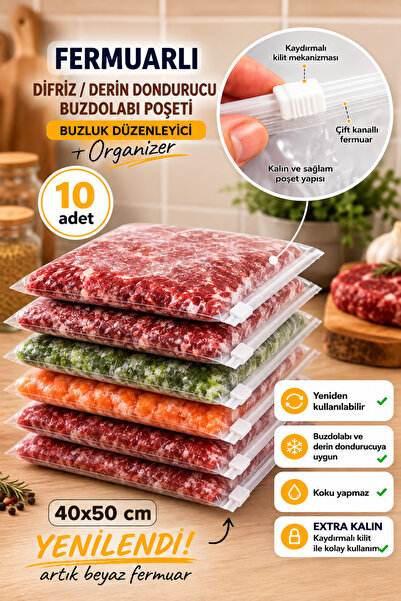 Delvos 40x50cm Fermuarlı Difriz Derin Dondurucu Buzdolabı Poşeti Buzluk Düzen...