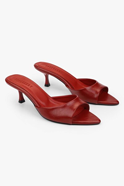 Shoeberry Women's Seina Red Skin Mini Heeled Slippers