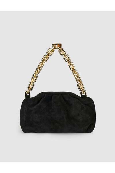 Cabani Black Genuine Calf Leather Women's Shoulder Bag with Chain Strap