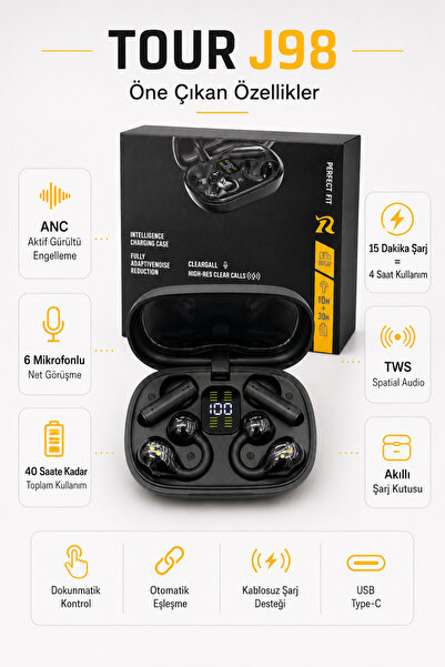 Barbanti ANC TWS Bluetooth Kulaklık 6 Mikrofon 40 Saat Pil Akıllı Şarj Kutusu...