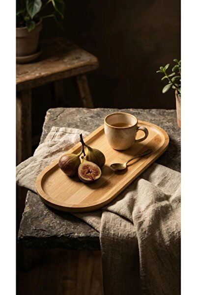 MaperaHome Orijinal Bambu Oval Sunum Ve Servis Tepsisi - Ahşap Tepsi - Yağdan...