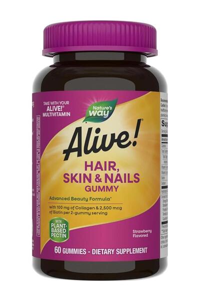 Nature's Way Alive Hair Skin And Nails Strawberry Flavoured 60 Gummies
