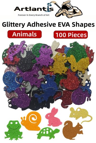 Artlantis Shaped Glittery Eva Adhesive Animals 1 Pack of 100 Self-Adhesive Gl...