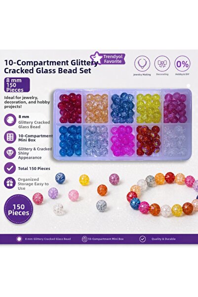 By MO Accessories 150 Pieces of 10 Colors Glitter Glass Beads in 10-Compartme...