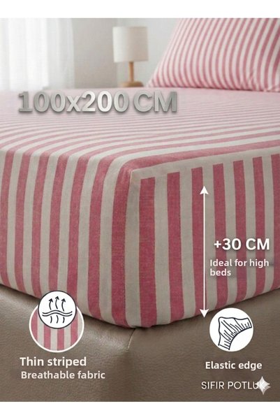 embays collection ملاءة سرير قطنية مخططة مقاس 100×200 سم (غطاء وسادة 50×70 سم مع هدية)