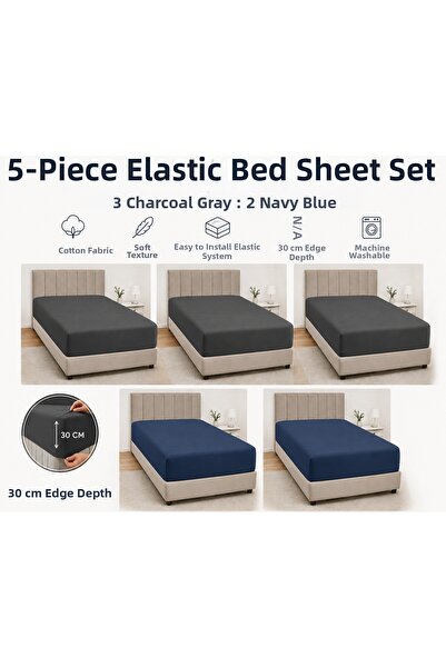 Çarşafcim 100% Cotton and Flannel Elastic Bed Sheet Advantage Package 5-Piece...
