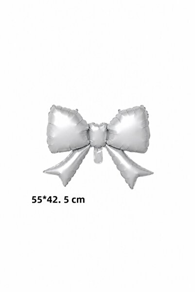 Patladı Gitti Silver Ribbon Bow Foil Balloon 55X42.5 cm