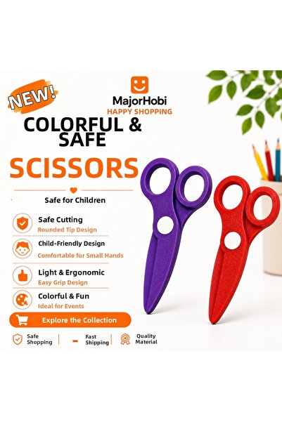 Major Hobi Children's Paper Scissors Set of 2 – Colored Scissors with Safe Ti...