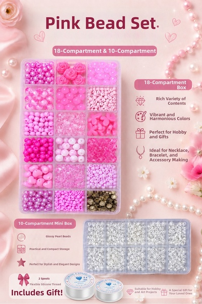 By MO Accessories Set de mărgele roz și mărgele perlate, brățară, colier, bij...
