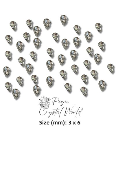 pegu baby collection 20 Pieces of Stone with Silver Case. Size: 3 mm X 6 mm Pegu Crystal World