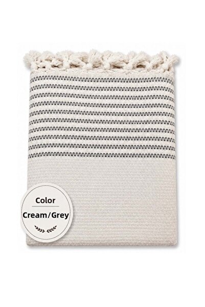 Mandaş Cotton Non-Slip Wicker Woven Sofa Cover (180X220) - Cream Gray