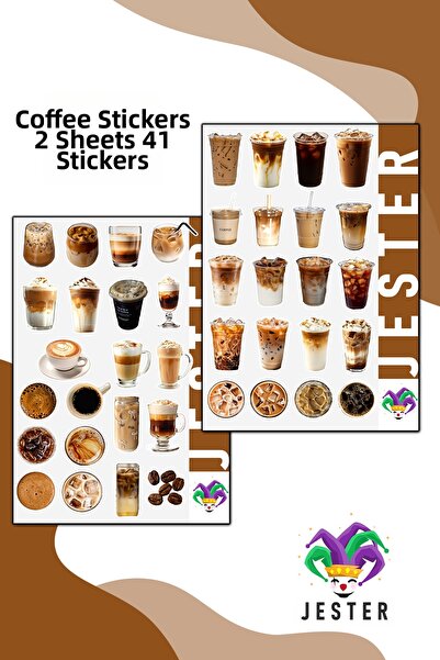Jester 2 ورقة من الملصقات ذات الطابع القهوة، ملصقات، دفتر يوميات، أجندة، مخطط...
