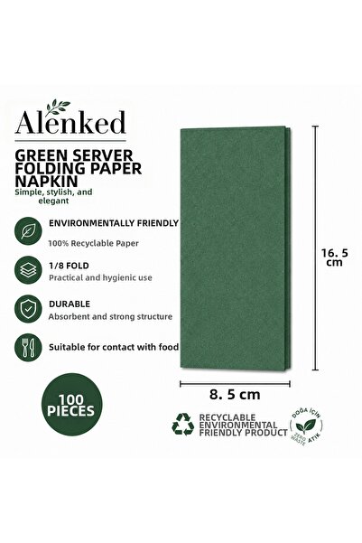 alenked Green Waiter Folded 33X33 Paper Napkins - 100 Pcs