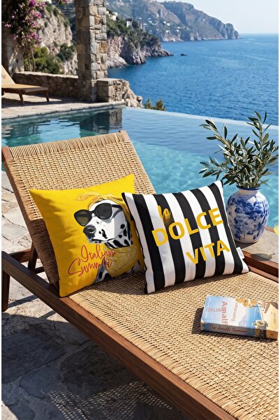 CANİLA Dolce Vita Patterned Black and White Striped Square Throw Pillow 43 X ...
