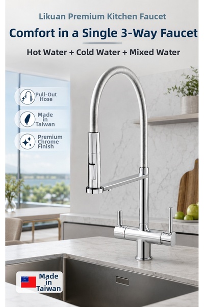 LİKUAN hardware Likuan 3-Way Spiral Chrome Kitchen Faucet with Purified Water...