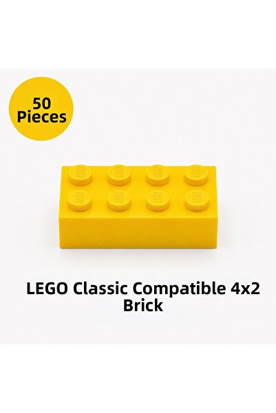 OyuncaklarÜlkesi Lego Compatible Classic 50 Pieces Yellow Color 4X2 Brick Blo...