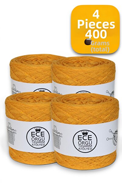 Ece Örgü Tasarım Atölyesi Mustard Colored, Multi-Strand Mercerized Cotton Kni...