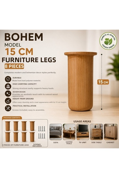 yusa stores Picior de mobilier model Bohemian 15 cm Culoare salcie Polimer du...