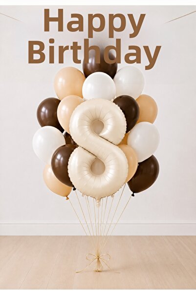 Balonsan -8- Age Retro Happy Birthday Banner Themed Balloon Bundle 20 Pieces
