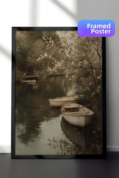 Zestia Pictură murală vintage, cu ramă neagră Sandal, lângă lac Nr.: 20133