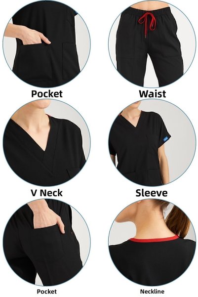 Pozitif Üniforma Black Lycra Nurse Jersey Bottom Top Surgical Team Scrubs Uniform Surgical Jersey