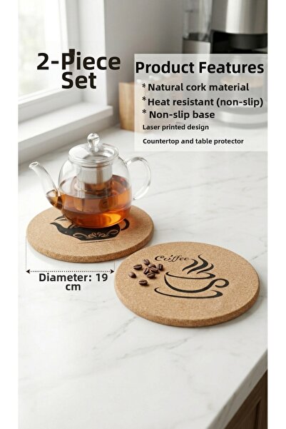 BRE HOME Set de 2 suporturi din plută de 20 cm - Suport pentru ceainic, rezis...