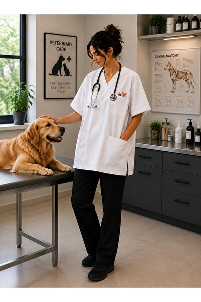 mirach Women's Premium Scrubs Uniform Cute Fox Embroidered Luxury Clinical Un...