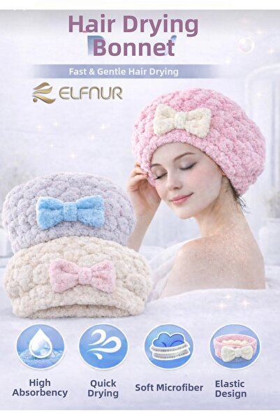 elfnur 1 Adwt Microfiber Fabric Hair Drying Cap – Quick-Dry Head Towel and Sh...