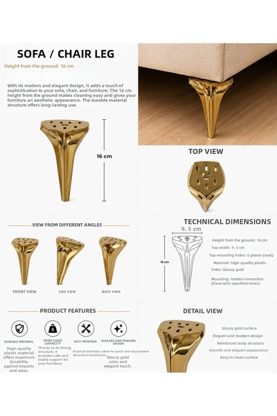 Büş Büş Aksesuar Furniture Leg, 16 Cm, Plastic Leg, Cabinet, Tv Unit, Pouf, A...