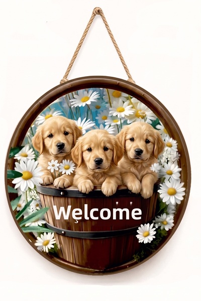 MARNELLO CONSEPT Golden Retriever Dog "Welcome" Wooden Mdf Door Ornament - Cu...