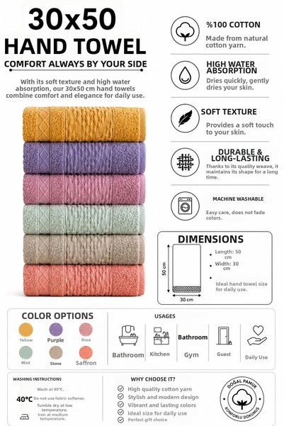Zühre Home Set of 6 Straw Patterned 30X50 cm Kitchen Towels |   100% Cotton Soft Hand and Face Towel |   Stylish and Durable Design