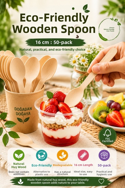 OpenCity 50-Piece Ecological Wooden Spoons 16 cm Natural Birch Disposable Inv...