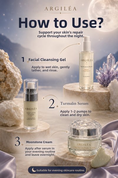 Argilea Night Care Set |   Facial Cleansing Gel + Tourmaline Serum + Moonstone Cream