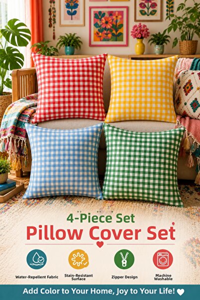 Soft Kare Set de 4 huse de pernă colorate cu model Gingham 43x43 cm – Țesătur...